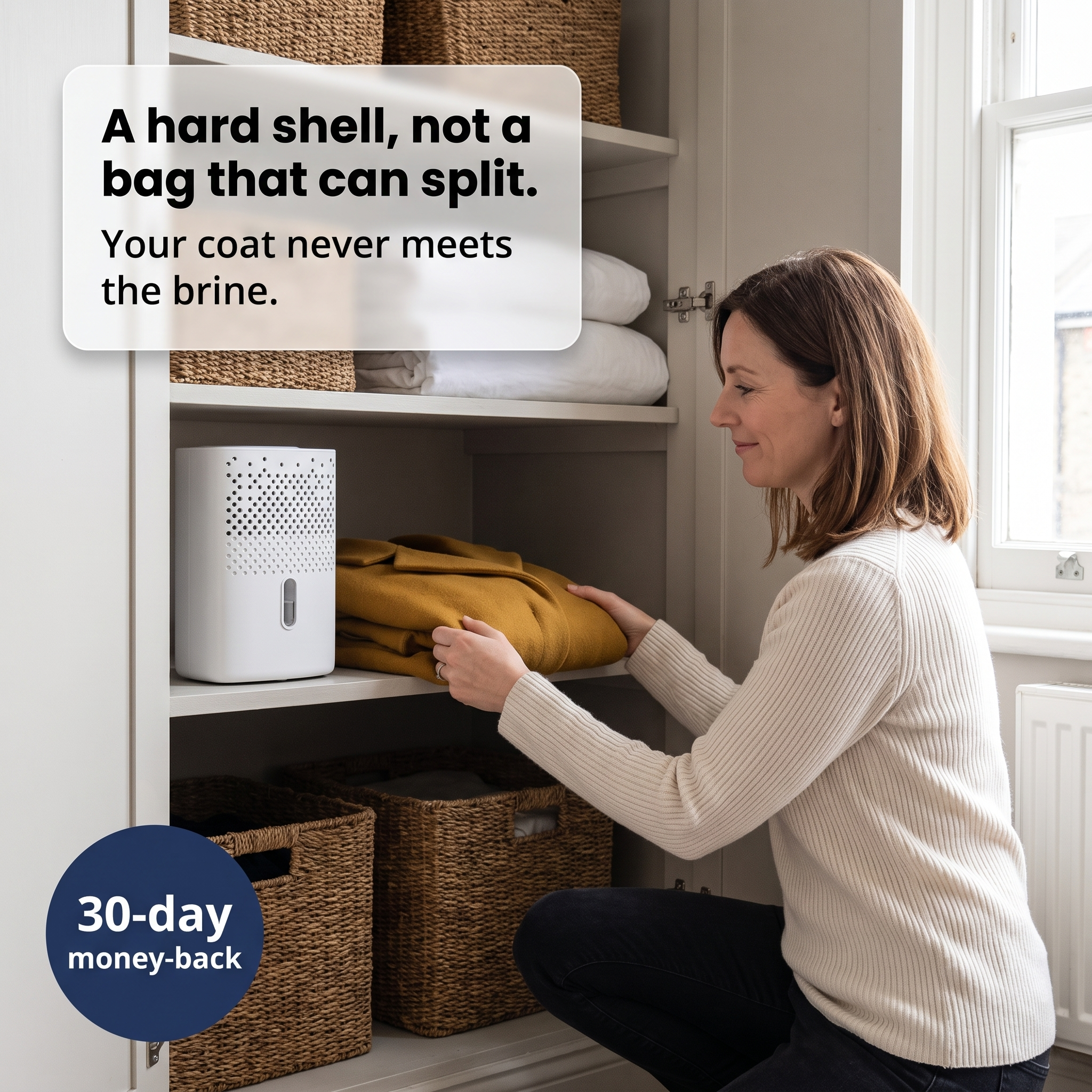 Absorbly™ — Sealed-Space Moisture Absorber for Wardrobes, Cupboards & Caravans