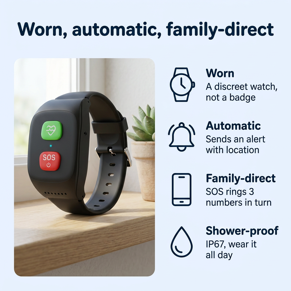 Kinspot™ — SOS Watch That Calls Your Family, No Subscription
