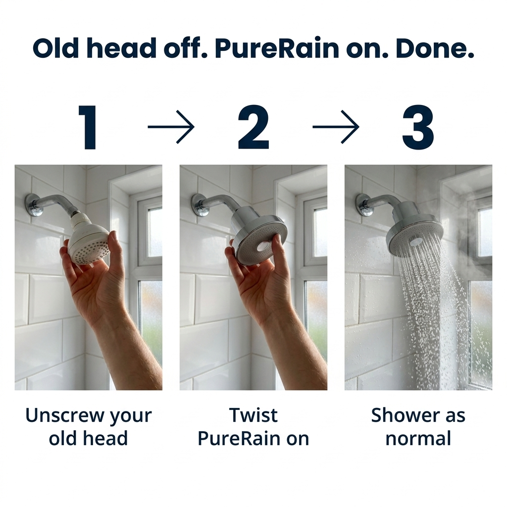 PureRain™ — 6" Filtered Rainfall Shower Head for Hard Water