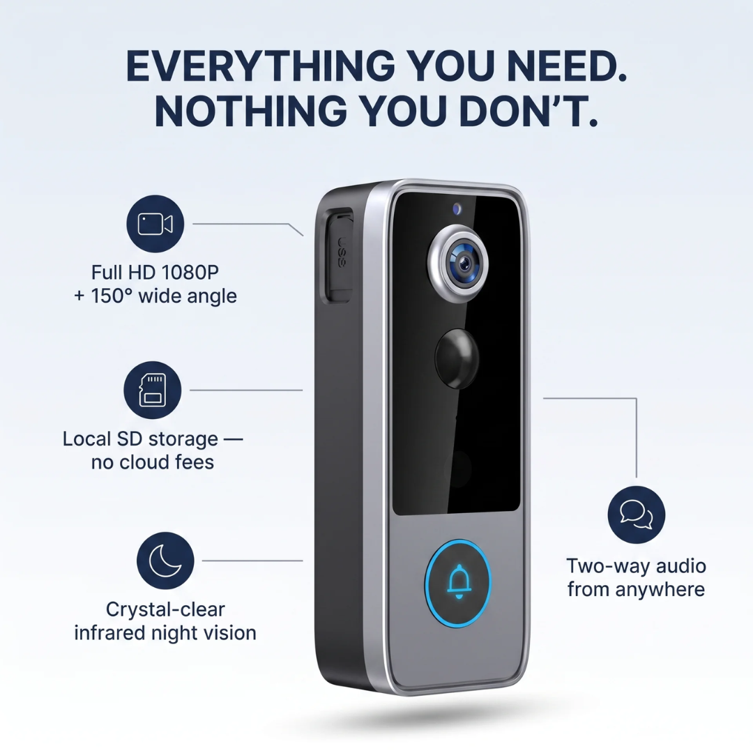 SafeView™ Smart Video Doorbell – 1080p HD, Two-Way Audio, No Subscription
