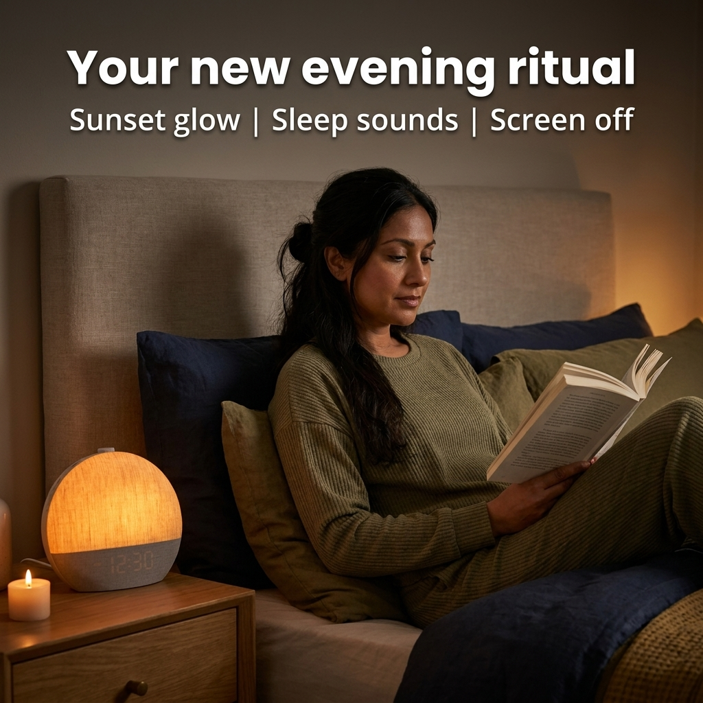 Your new evening ritual — sunset glow, sleep sounds, screen off