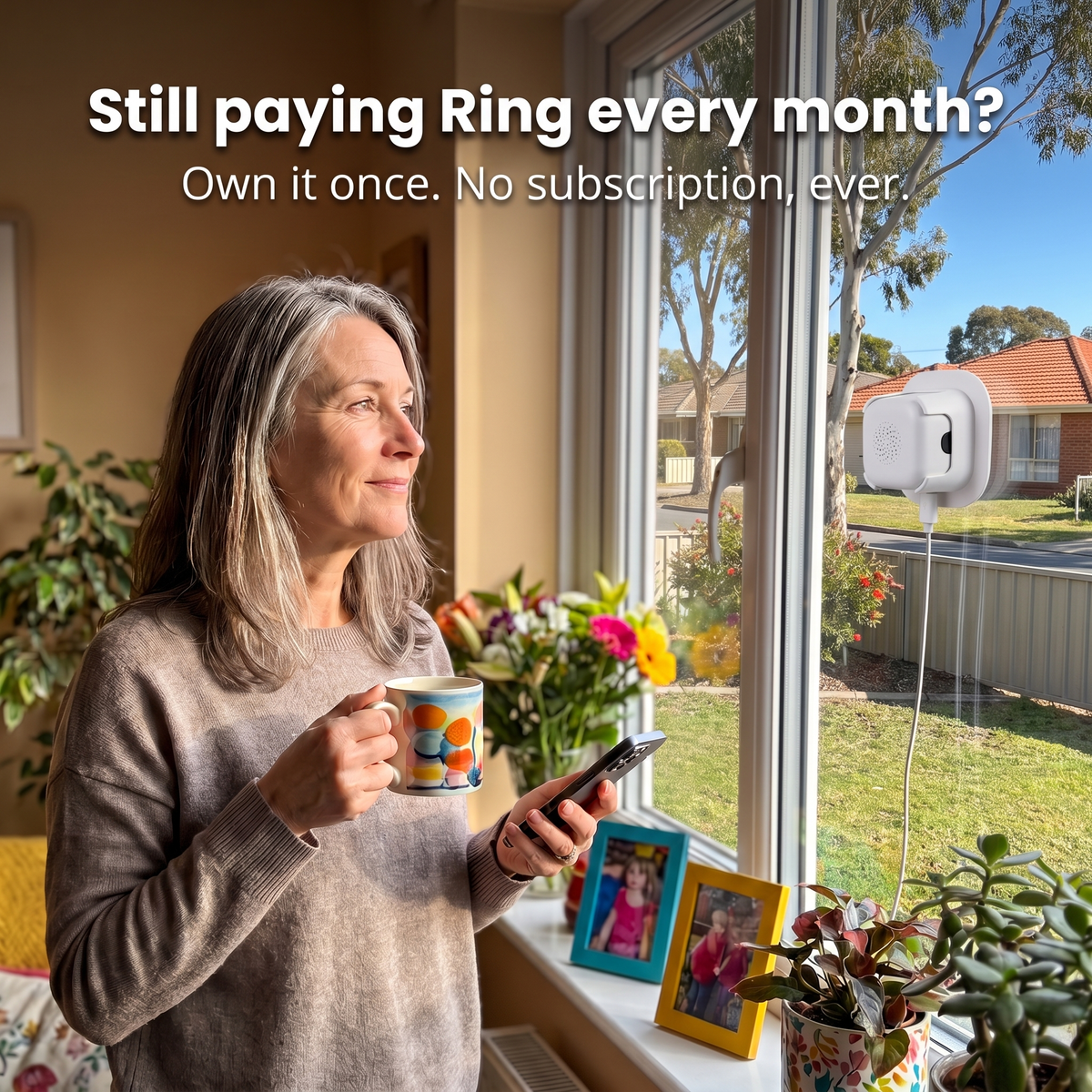 LookOut window security camera in an Australian home: no drilling, no subscription