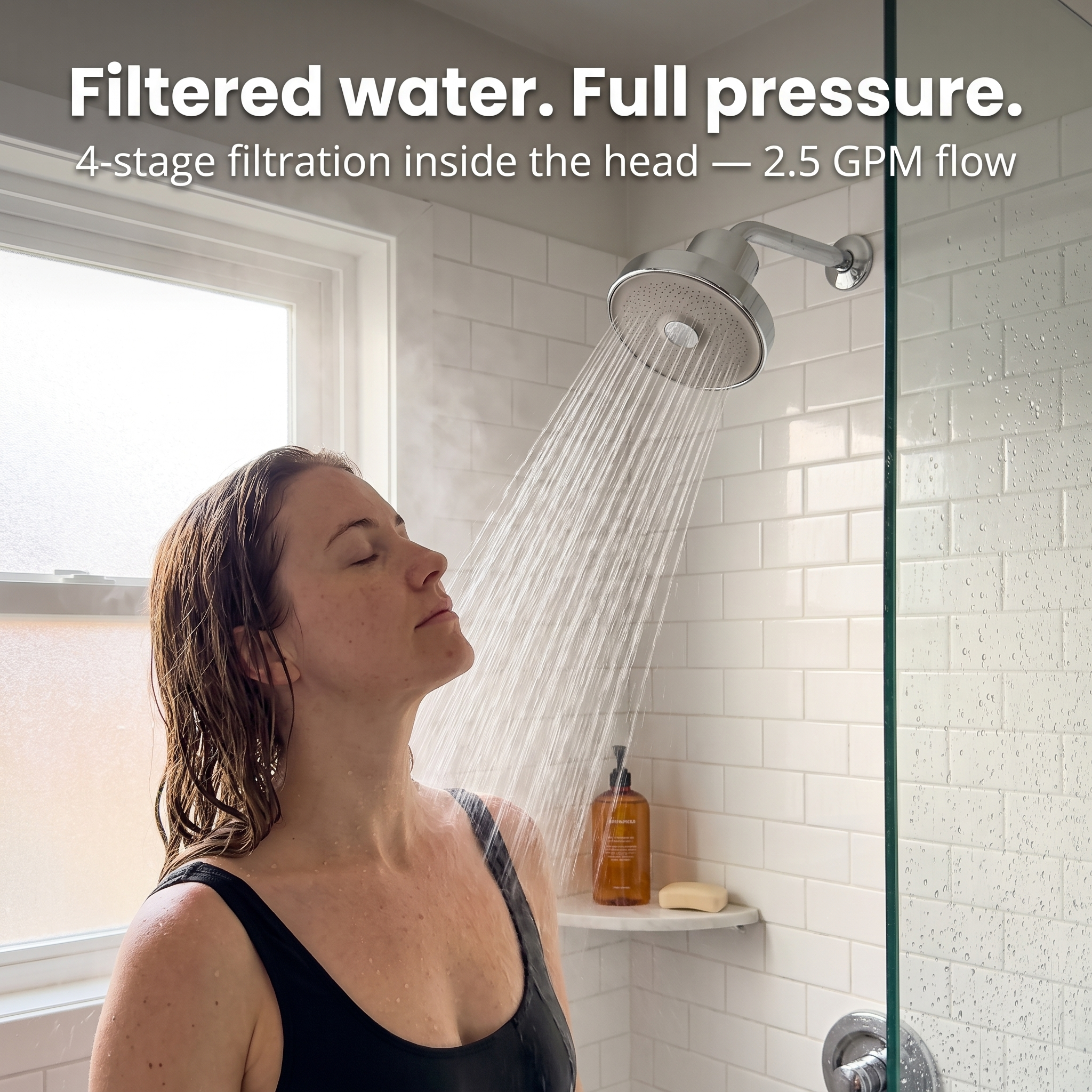 Filtered water, full pressure — PureRain in use