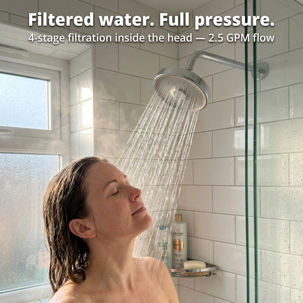 PureRain™ — 6" Filtered Rainfall Shower Head for Hard Water