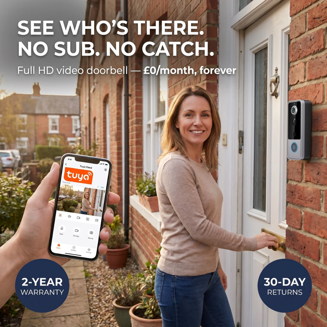 SafeView™ Smart Video Doorbell – 1080p HD, Two-Way Audio, No Subscription