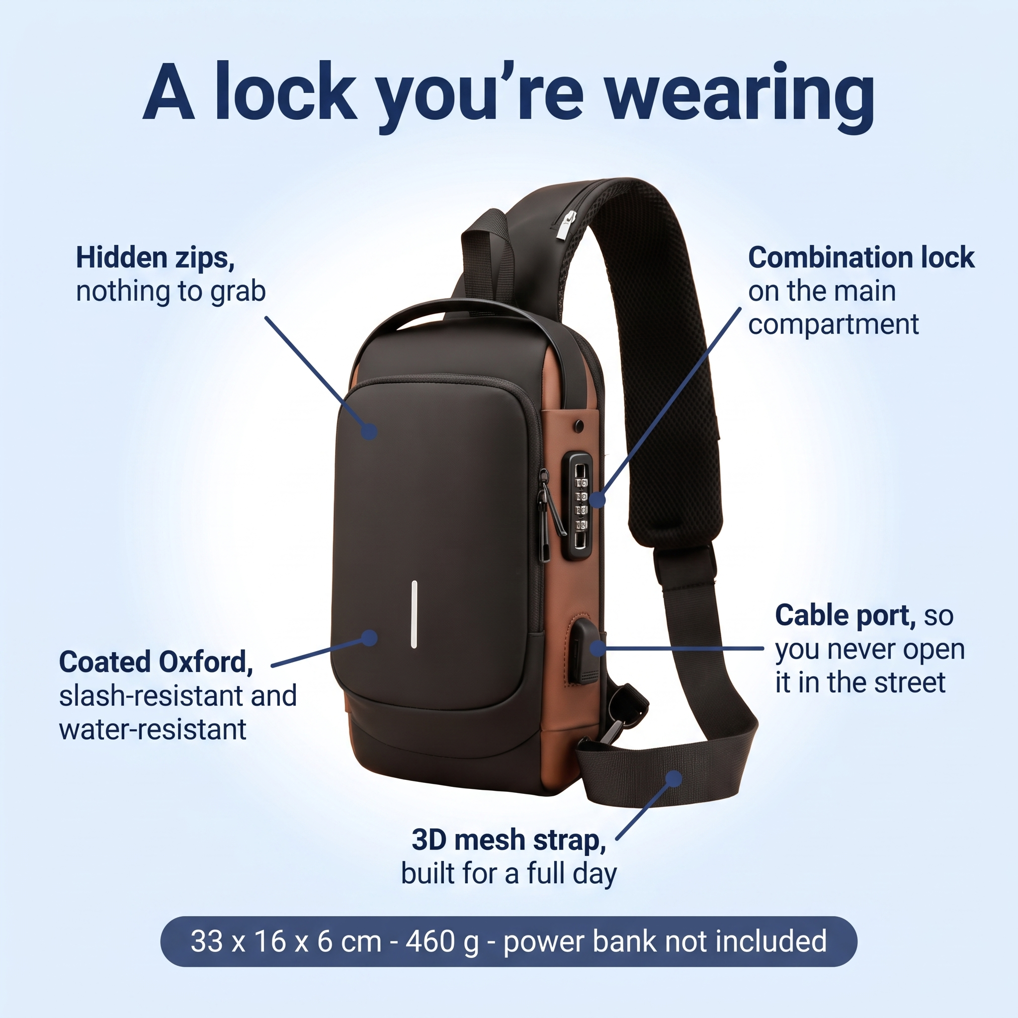 Vaulty™ – Anti-Theft Crossbody Bag | Lockable Main Compartment | Hidden Zips