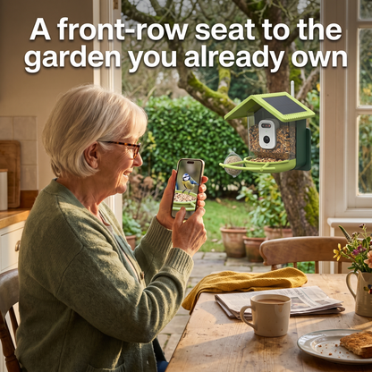 Birdly smart bird feeder camera in a British garden — front row seat