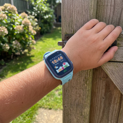 Buzzly on a child's wrist in the garden