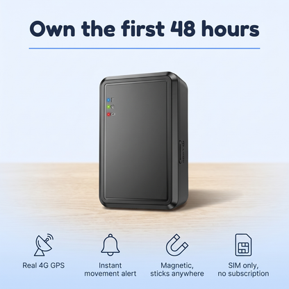 Own the first 48 hours - real 4G GPS, instant movement alert, magnetic, SIM only no subscription