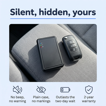 Silent, hidden, yours - Carspot next to a car key fob for scale