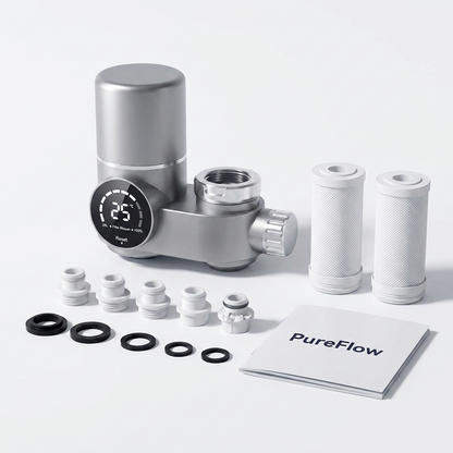 What's in the box: PureFlow unit, cartridges, six tap adapters, seals and quick-start guide