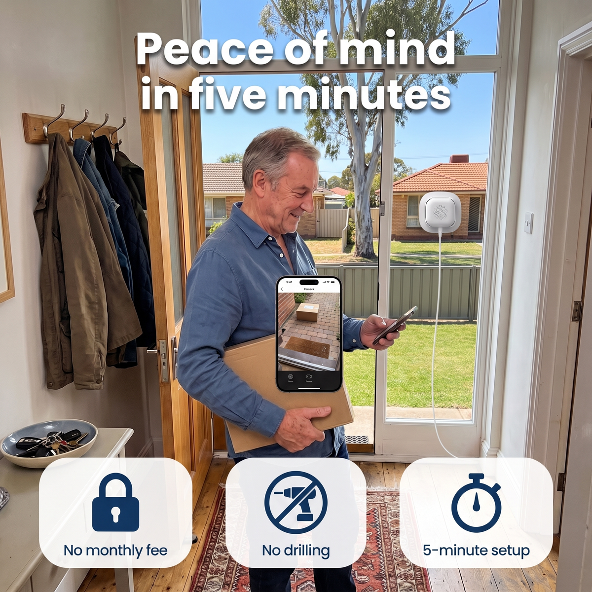 LookOut window security camera in an Australian home: no drilling, no subscription