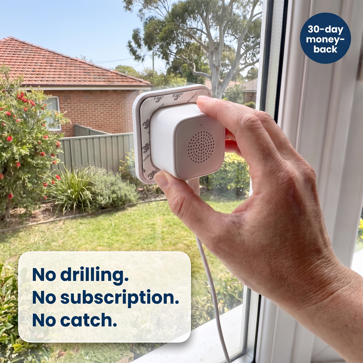 LookOut window security camera in an Australian home: no drilling, no subscription