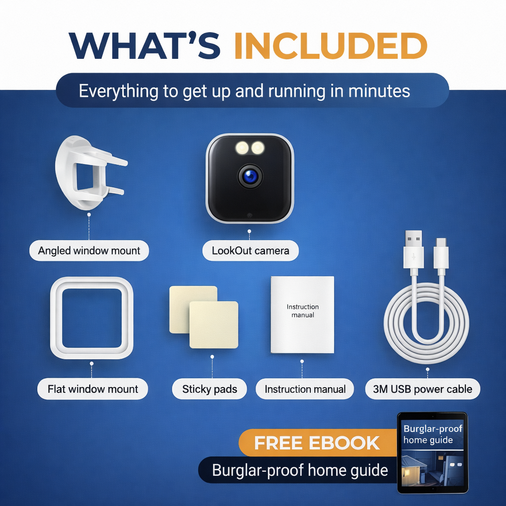LookOut™ Indoor Window Security Camera — See Your Doorstep, No Subscription, No Drilling